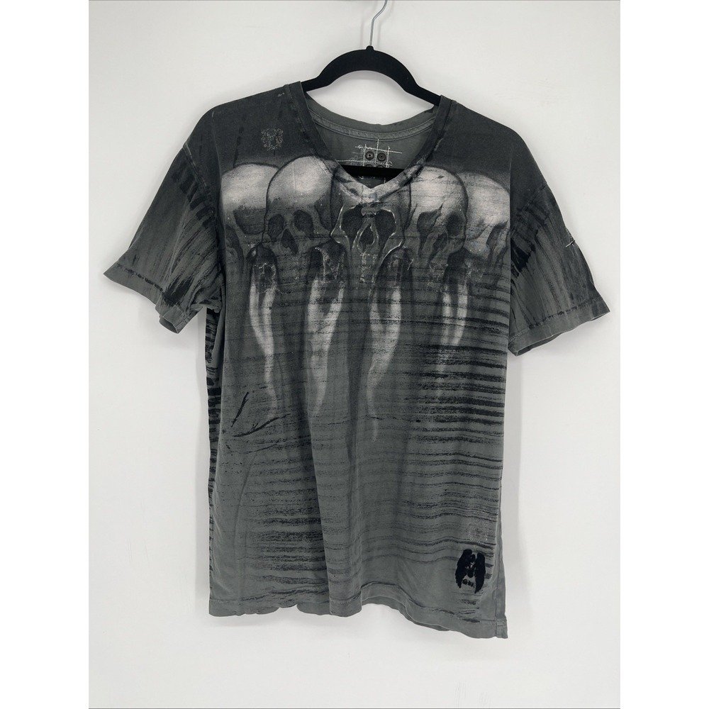 Remetee Trademark T-Shirt  Mens Size Large Skull Wings Embellished Velour Print